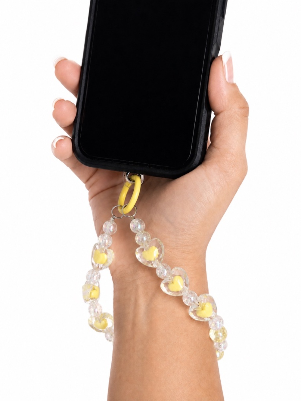 Y2K Pastel Yellow Beaded Heart Phone Wristlet Charm Strap w/ Clear Insert NWT 🌺